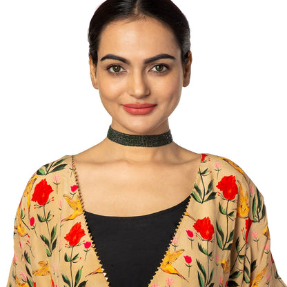 Crystal and AD Antique Silver Plated Western Style Cocktail Green Choker Necklace for women (SJN_195_AS_G)