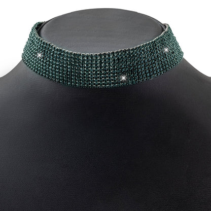 Crystal and AD Antique Silver Plated Western Style Cocktail Green Choker Necklace for women (SJN_195_AS_G)