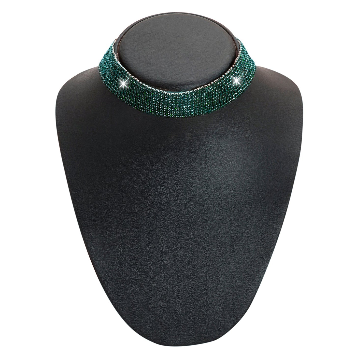 Crystal and AD Antique Silver Plated Western Style Cocktail Green Choker Necklace for women (SJN_195_AS_G)