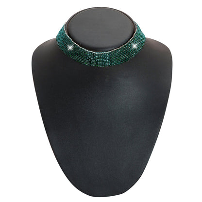 Crystal and AD Antique Silver Plated Western Style Cocktail Green Choker Necklace for women (SJN_195_AS_G)