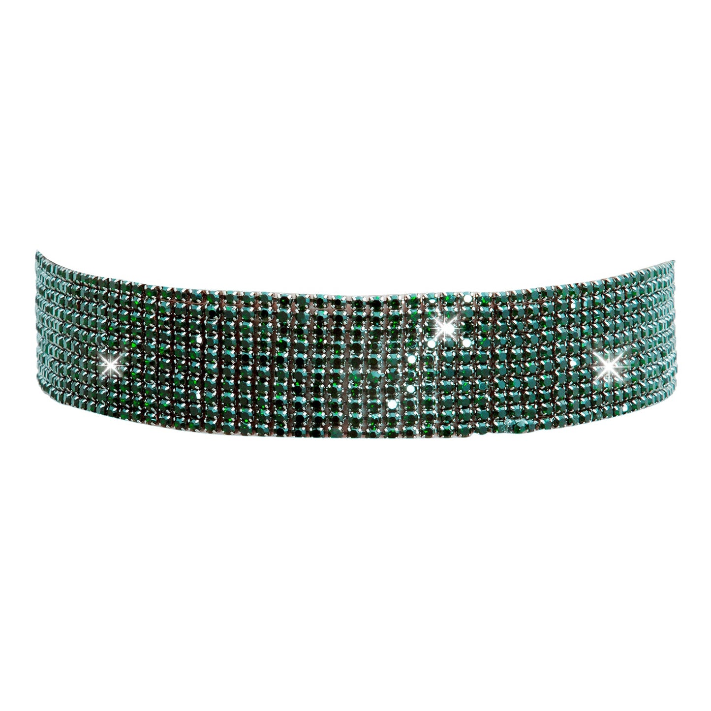 Crystal and AD Antique Silver Plated Western Style Cocktail Green Choker Necklace for women (SJN_195_AS_G)