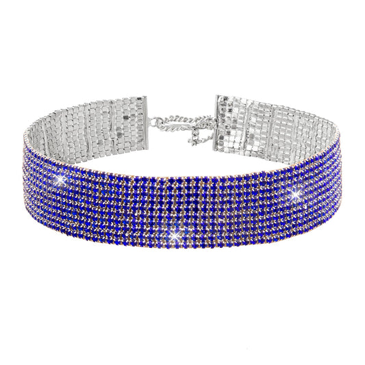 Crystal and AD Silver Plated Western Style Cocktail Blue Choker Necklace for women (SJN_195_S_BL)
