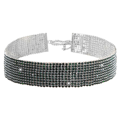 Crystal and AD Silver Plated Western Style Cocktail Green Choker Necklace for women (SJN_195_S_G)