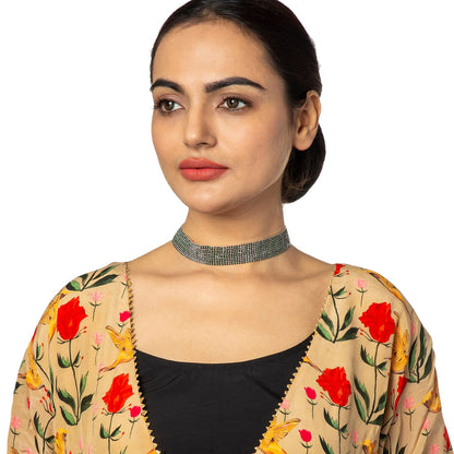Crystal and AD Silver Plated Western Style Cocktail Green Choker Necklace for women (SJN_195_S_G)
