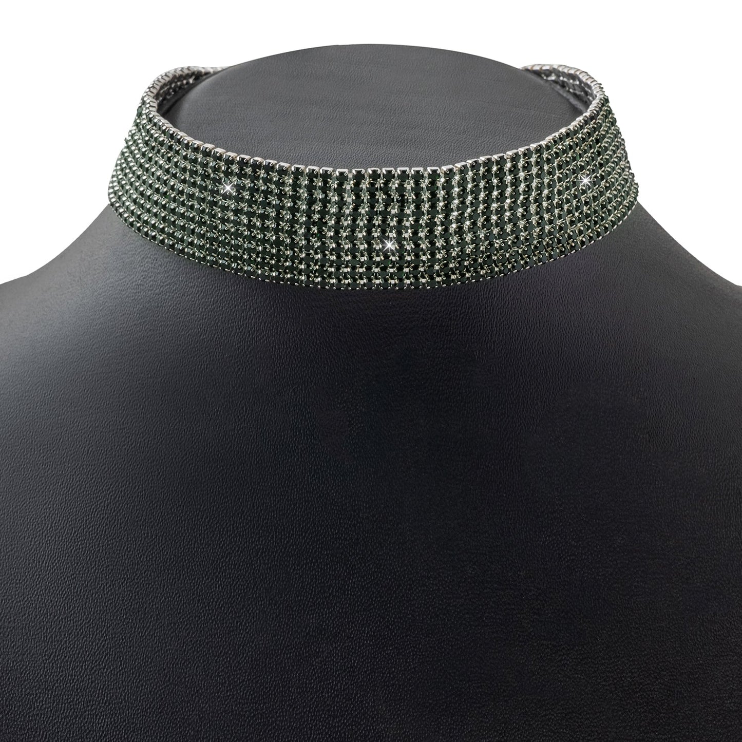 Crystal and AD Silver Plated Western Style Cocktail Green Choker Necklace for women (SJN_195_S_G)