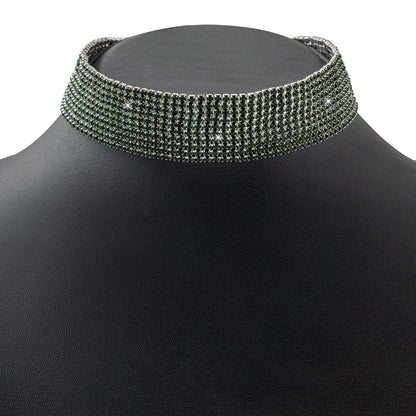Crystal and AD Silver Plated Western Style Cocktail Green Choker Necklace for women (SJN_195_S_G)