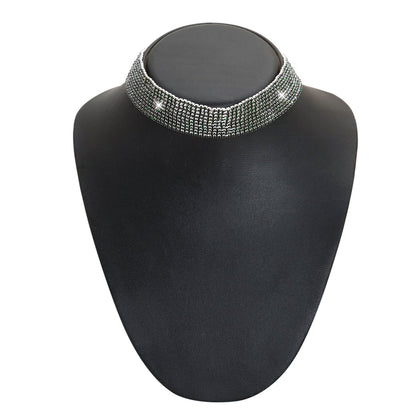 Crystal and AD Silver Plated Western Style Cocktail Green Choker Necklace for women (SJN_195_S_G)
