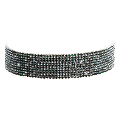 Crystal and AD Silver Plated Western Style Cocktail Green Choker Necklace for women (SJN_195_S_G)