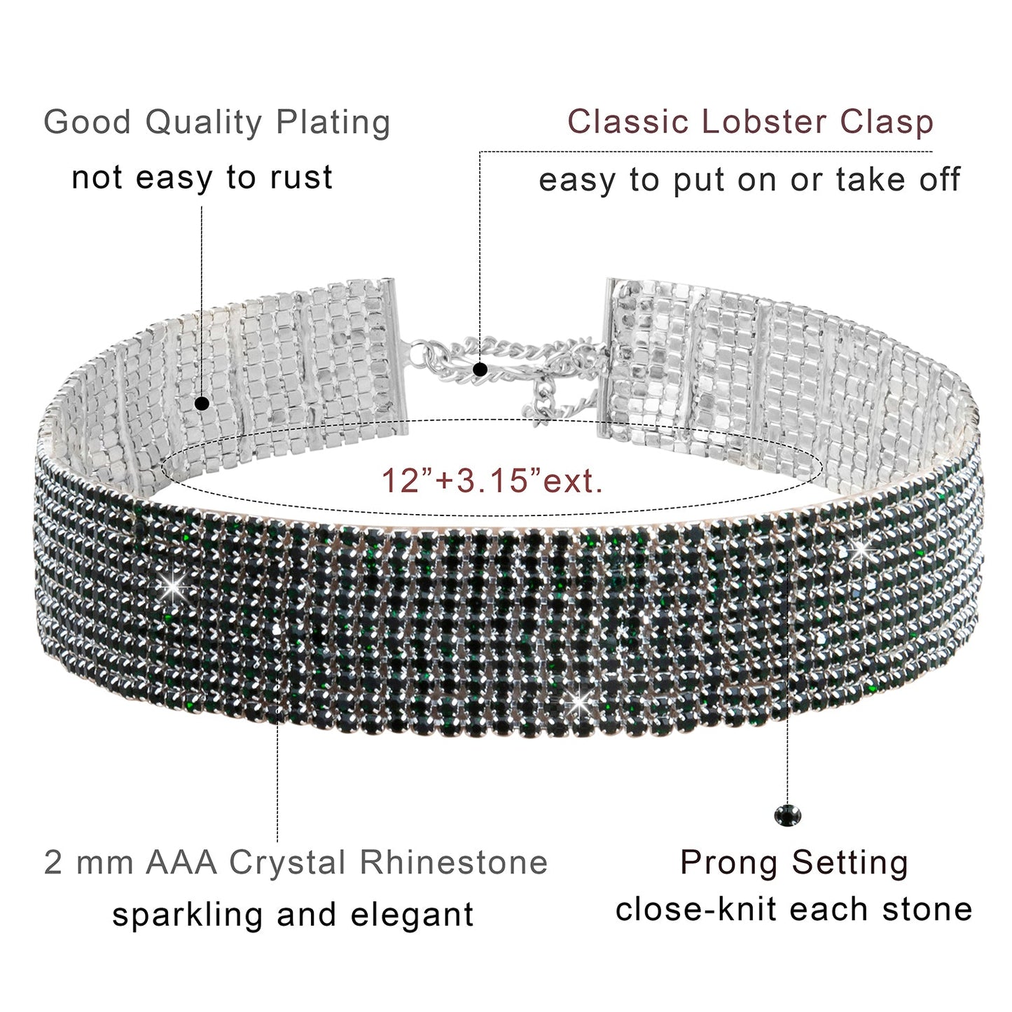 Crystal and AD Silver Plated Western Style Cocktail Green Choker Necklace for women (SJN_195_S_G)