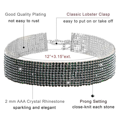 Crystal and AD Silver Plated Western Style Cocktail Green Choker Necklace for women (SJN_195_S_G)