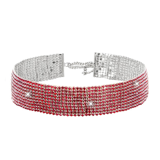 Crystal and AD Silver Plated Western Style Cocktail Red Choker Necklace for women (SJN_195_S_R)