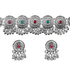 Silver Plated Oxidized Stylish Traditional Ethnic Choker Necklace Jewellery Set for Women (SJN_200_O)