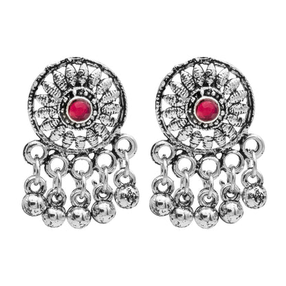 Silver Plated Oxidized Stylish Traditional Ethnic Choker Necklace Jewellery Set for Women (SJN_200_O)