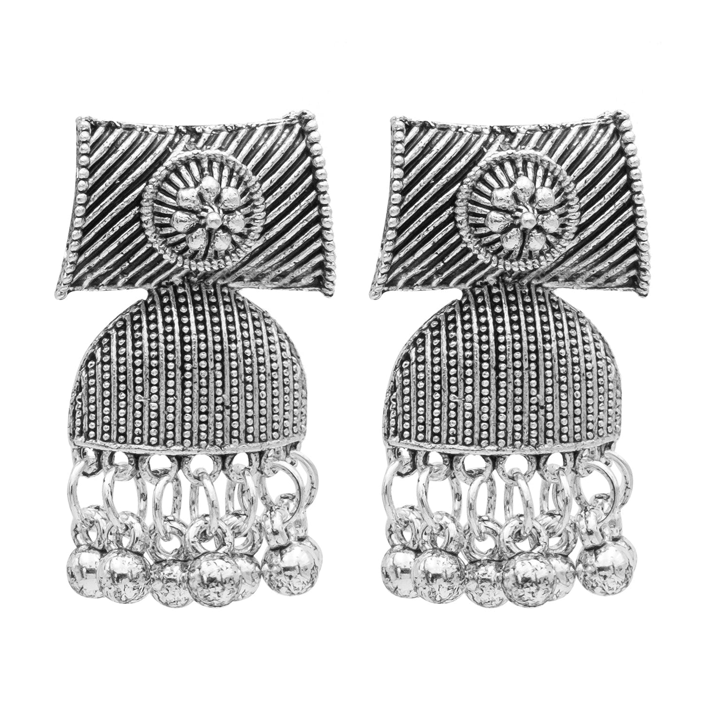 Antique Silver Plated Oxidised CZ Pearl Tribal Choker Necklace Set for Women (SJN_201)