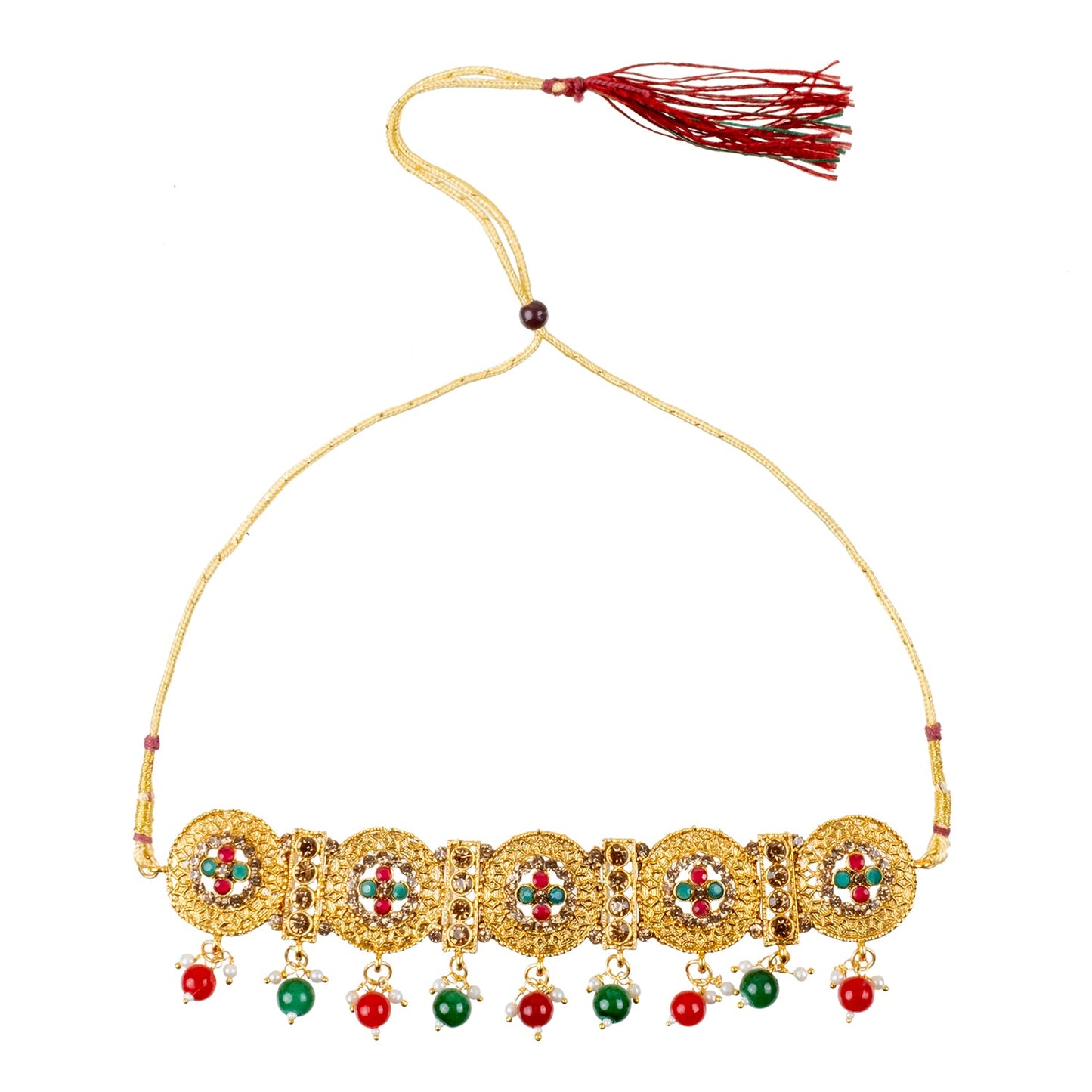 Gold Plated Oxidised CZ Pearl Choker Necklace Set for Women (SJN_202)