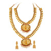 Handcrafted Antique Gold  Plated Goddess Laxmi  Kundan One Gram Haram Temple Jewellery Combo Bridal Dulhan Necklace Set With Matching Earring & Pearls For Women (SJN_203)