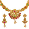Gold Plated Traditional Indian Kundan,CZ, Pearl Studded Adjustable Dori Necklace with Matching Earrings Jewellery/Jewelry Set for Women (SJN_210)