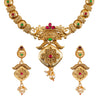 Gold Plated Traditional Indian Kundan,CZ, Studded Temple Forming Gold Haram Necklace with Matching Earrings Jewellery/Jewelry Set for Women (SJN_211)