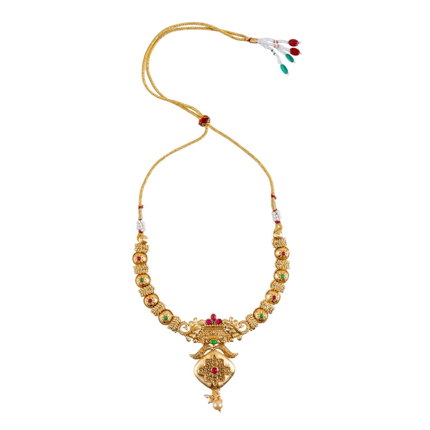 Gold Plated Traditional Indian Kundan,CZ, Studded Temple Forming Gold Haram Necklace with Matching Earrings Jewellery/Jewelry Set for Women (SJN_211)