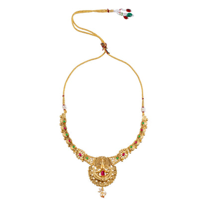 Gold Plated Traditional Indian Peacock Design Kundan,CZ, Studded Necklace with Matching Earrings Jewellery/Jewelry Set for Women (SJN_212)