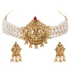 Matt Gold Plated Kundan, CZ, Studded Lakshmi Temple, Haram Jewellery Choker Dori Necklace with Matching Earring Jewellery/Jewelry Set For Women (SJN_218)