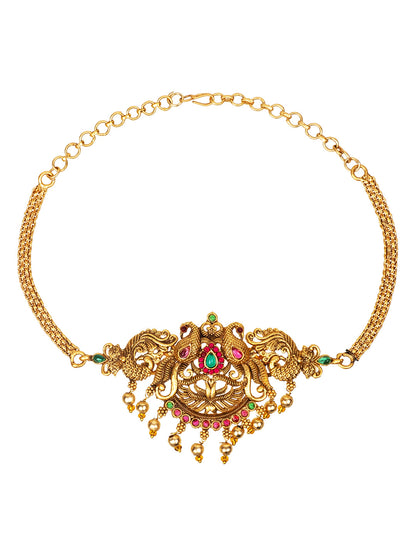 Gold Plated Traditional Indian Kundan, CZ, Studded Temple, Haram Jewellery Choker Necklace with Matching Earring Jewellery/Jewelry Set For Women (SJN_232)