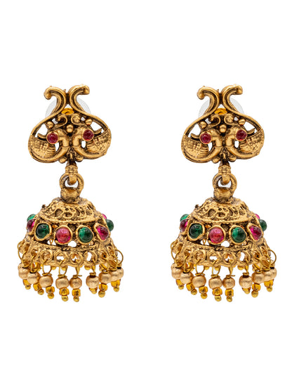 Gold Plated Traditional Indian Kundan, CZ, Studded Temple, Haram Jewellery Choker Necklace with Matching Earring Jewellery/Jewelry Set For Women (SJN_232)