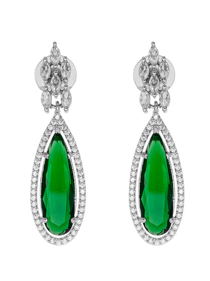 Silver Plated Green Stones Neklace Set with Matching Earrings for Women (SJN_233_G)