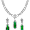 Silver Plated Green Stones Neklace Set with Matching Earrings for Women (SJN_233_G)