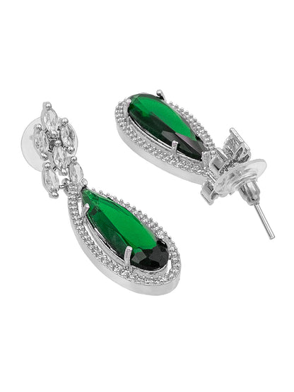 Silver Plated Green Stones Neklace Set with Matching Earrings for Women (SJN_233_G)