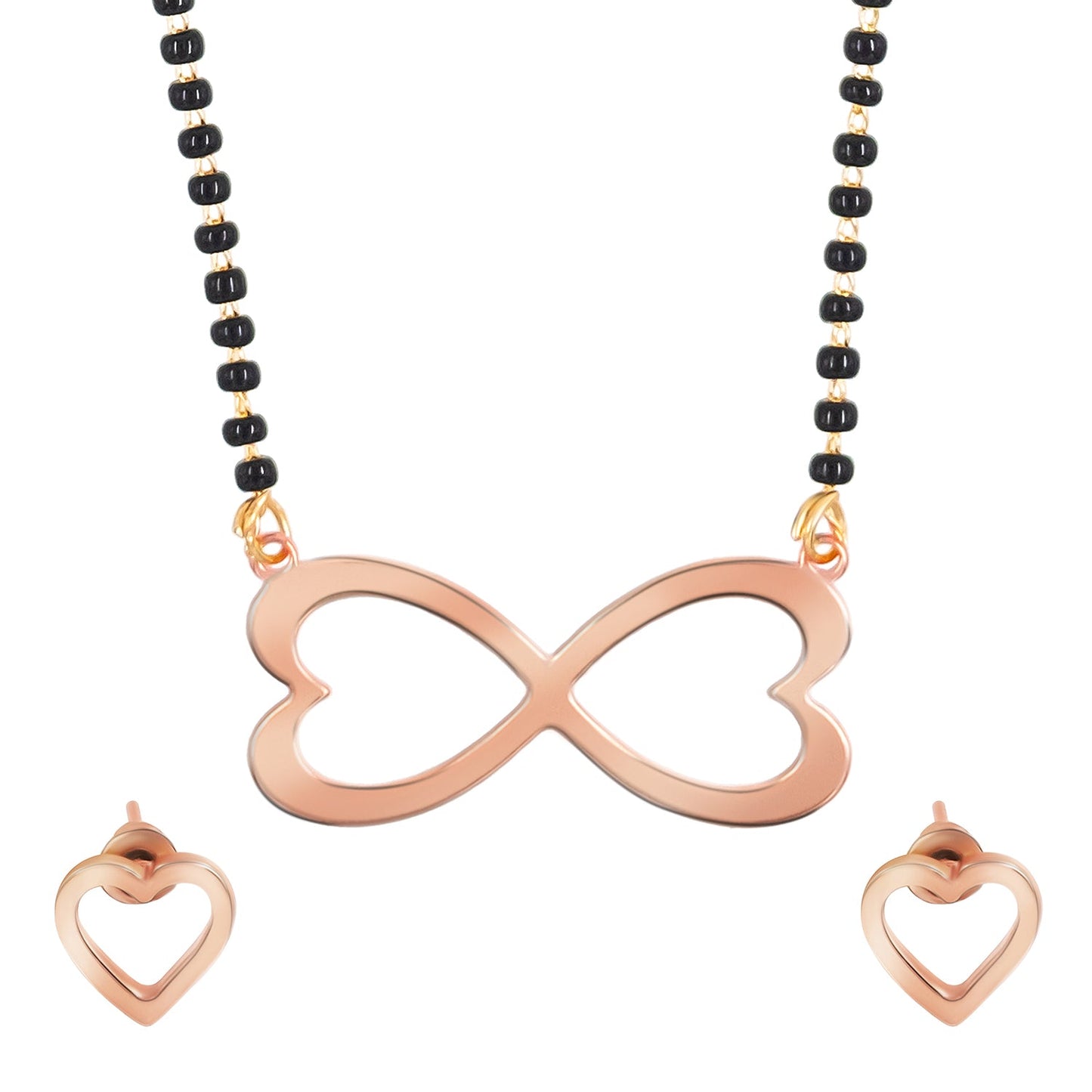 Rose Gold Plated Stainless Steel Valentine Infinity Love Pendant Locket Necklace Mangalsutra Set For Women With Matching Earrings (SJN_237_RG)