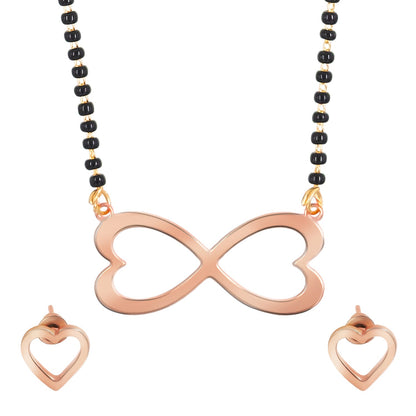 Rose Gold Plated Stainless Steel Valentine Infinity Love Pendant Locket Necklace Mangalsutra Set For Women With Matching Earrings (SJN_237_RG)