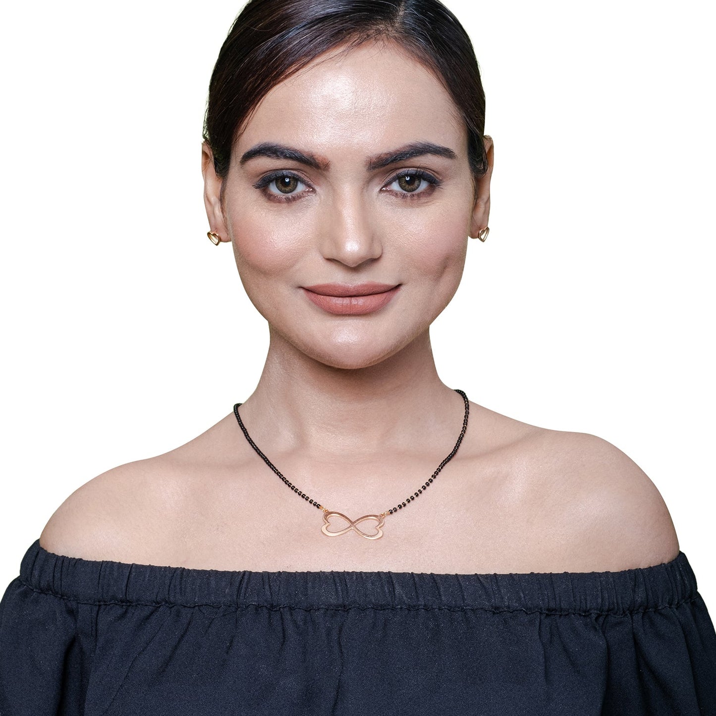 Rose Gold Plated Stainless Steel Valentine Infinity Love Pendant Locket Necklace Mangalsutra Set For Women With Matching Earrings (SJN_237_RG)