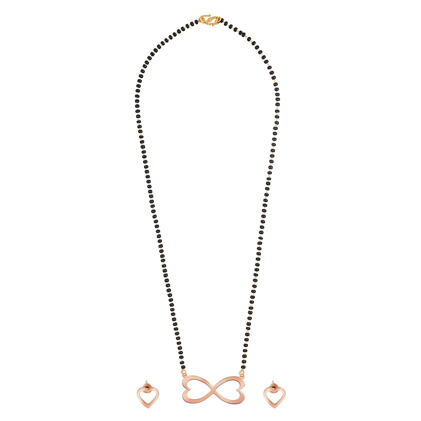 Rose Gold Plated Stainless Steel Valentine Infinity Love Pendant Locket Necklace Mangalsutra Set For Women With Matching Earrings (SJN_237_RG)