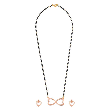 Rose Gold Plated Stainless Steel Valentine Infinity Love Pendant Locket Necklace Mangalsutra Set For Women With Matching Earrings (SJN_237_RG)