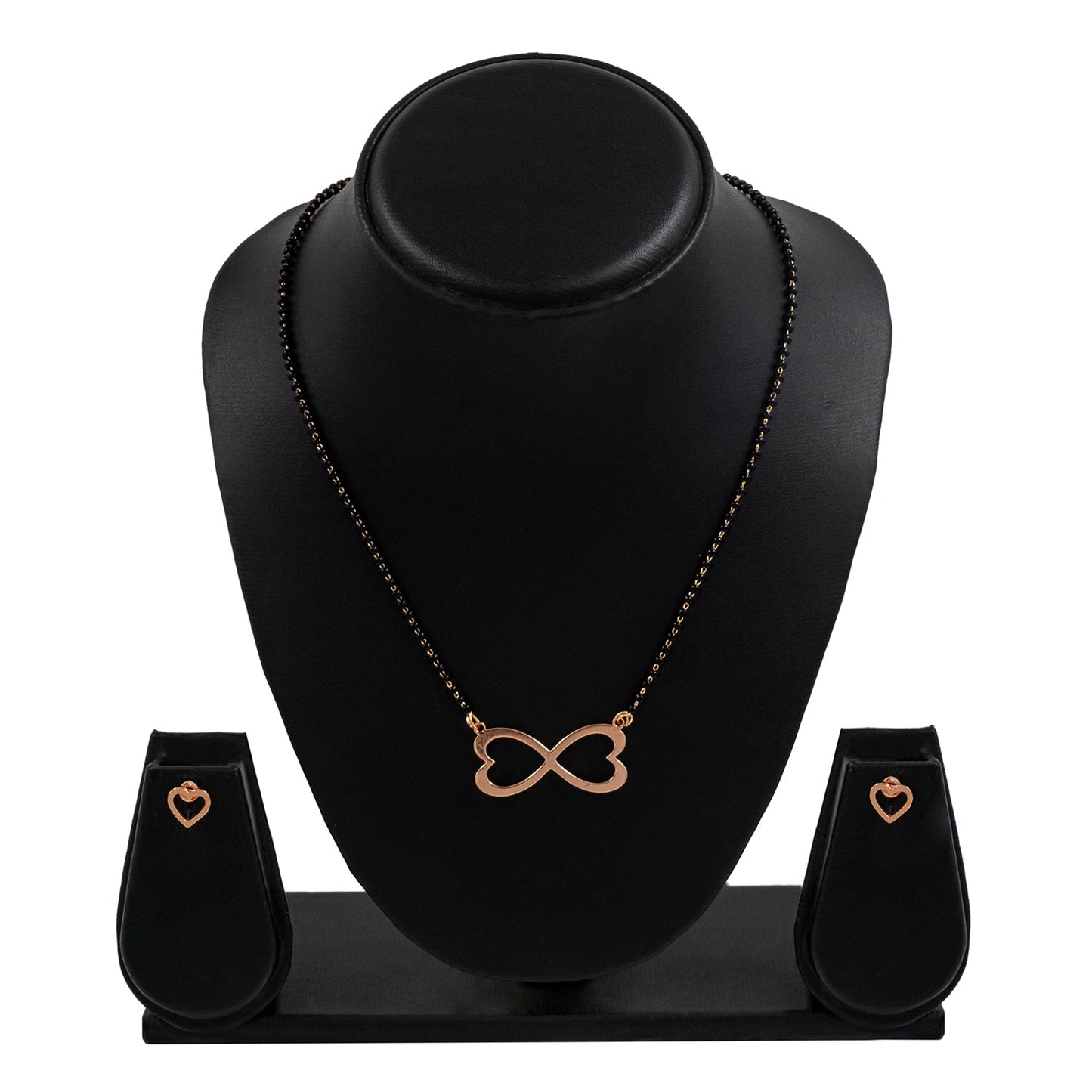 Rose Gold Plated Stainless Steel Valentine Infinity Love Pendant Locket Necklace Mangalsutra Set For Women With Matching Earrings (SJN_237_RG)