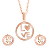 Rose Gold Plated Stainless Steel Valentine Love Pendant Locket Necklace Set For Women With Matching Earrings (SJN_241_RG)
