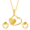 Gold Plated Stainless Steel Double Heart Lock Pendant Locket Necklace Set For Women With Matching Earrings (SJN_242_G)