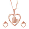 Rose Gold Plated Stainless Steel Double Heart Pendant Locket Necklace Set For Women With Matching Earrings (SJN_242_RG)