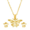 Gold Plated Stainless Steel Butterfly Pendant Locket Necklace Set For Women With Matching Earrings (SJN_244_G)