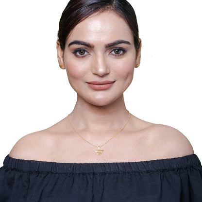 Gold Plated Stainless Steel Butterfly Pendant Locket Necklace Set For Women With Matching Earrings (SJN_244_G)