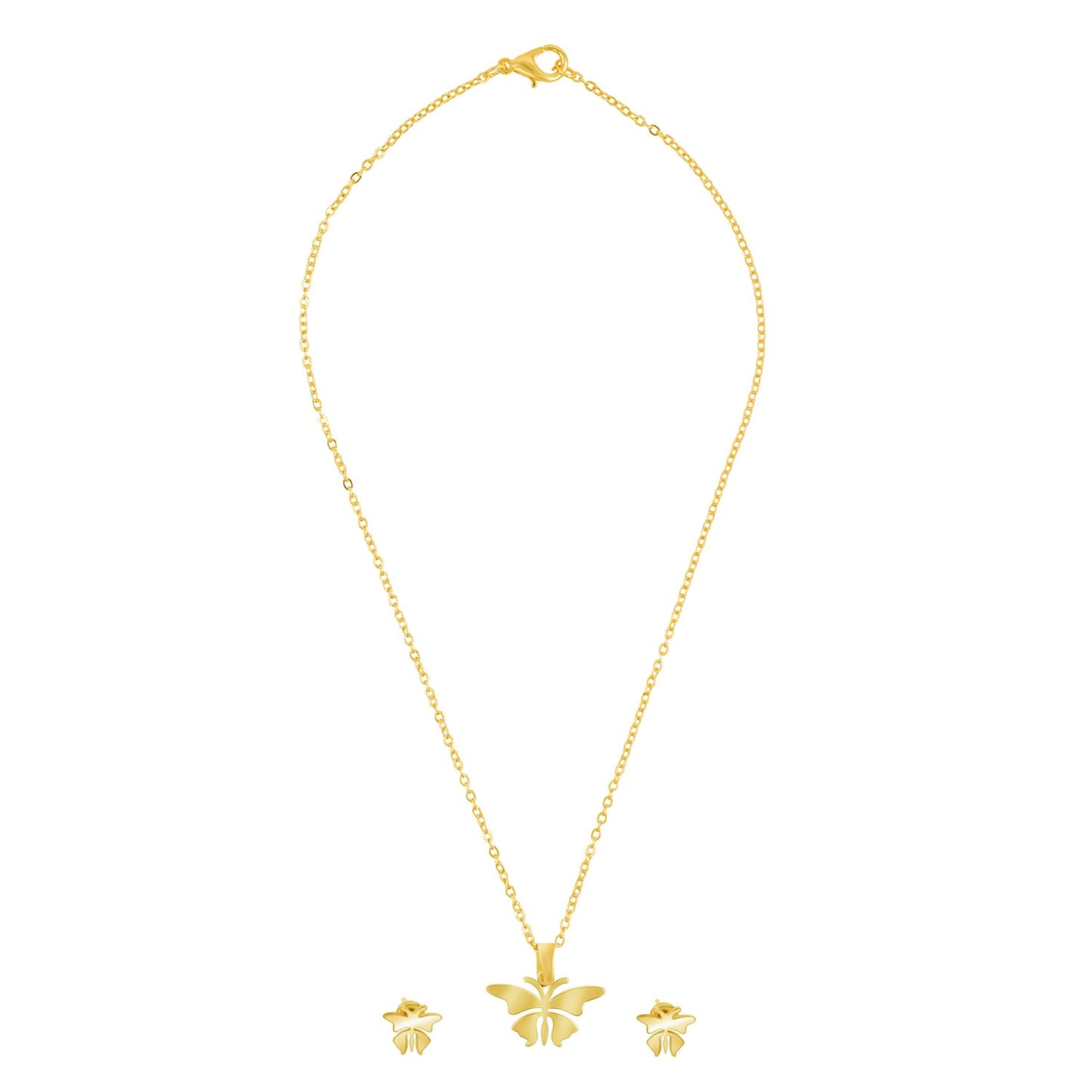Gold Plated Stainless Steel Butterfly Pendant Locket Necklace Set For Women With Matching Earrings (SJN_244_G)