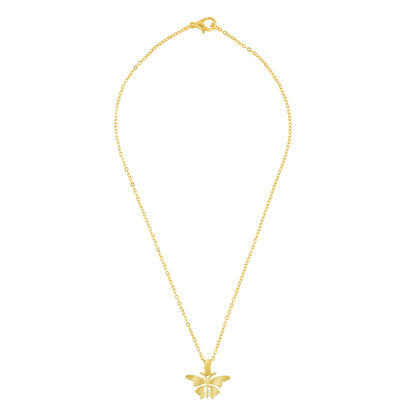 Gold Plated Stainless Steel Butterfly Pendant Locket Necklace Set For Women With Matching Earrings (SJN_244_G)