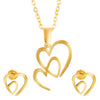Gold Plated Stainless Steel Overlapped Heart Pendant Locket Necklace Set For Women With Matching Earrings (SJN_245_G)