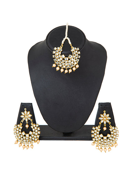 Shining Jewel Gold Plated Kundan Pearl Choker Bridal Necklace Combo Jewellery Set with Tikka and Earrings for Women (SJN_27_W)