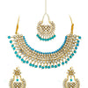 Shining Jewel Gold Plated Kundan Pearl Choker Bridal Necklace Combo Jewellery Set with Tikka and Earrings for Women (SJN_28_BL)