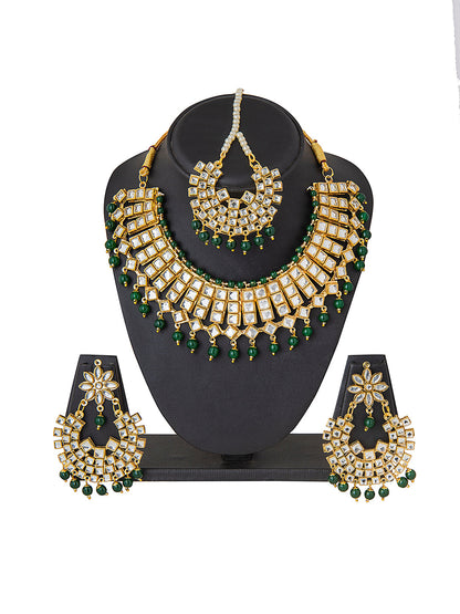 Shining Jewel Gold Plated Kundan Pearl Choker Bridal Necklace Combo Jewellery Set with Tikka and Earrings for Women (SJN_28_G)