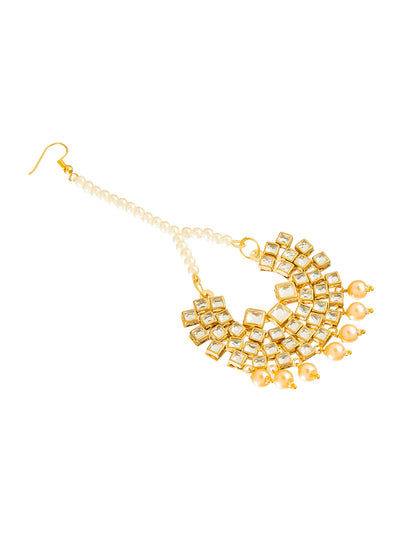 Shining Jewel Gold Plated Kundan Pearl Choker Bridal Necklace Combo Jewellery Set with Tikka and Earrings for Women (SJN_28_LCT)