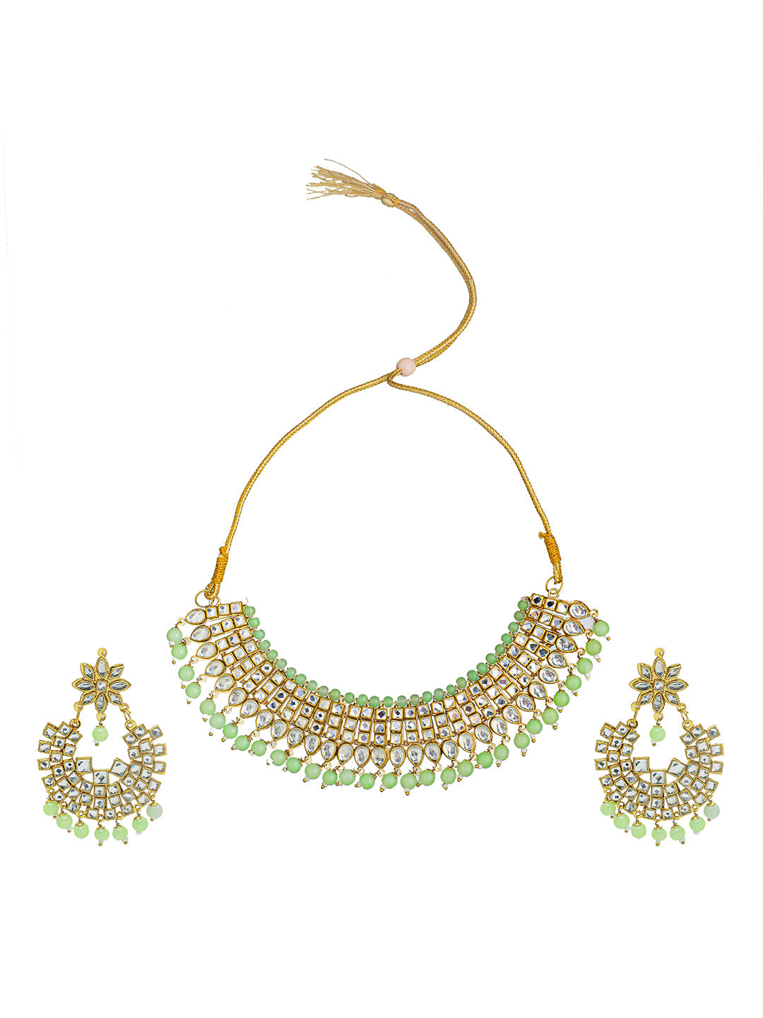 Shining Jewel Gold Plated Kundan Pearl Choker Bridal Necklace Combo Jewellery Set with Tikka and Earrings for Women (SJN_28_LG)