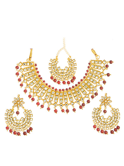 Shining Jewel Gold Plated Kundan Pearl Choker Bridal Necklace Combo Jewellery Set with Tikka and Earrings for Women (SJN_28_M)